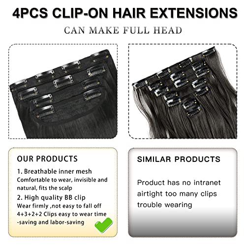 Black Hair Extensions Straight Clip in Hair Extensions Clip ins - Soft and Thick (20 Inches, 4Pcs, #1B)