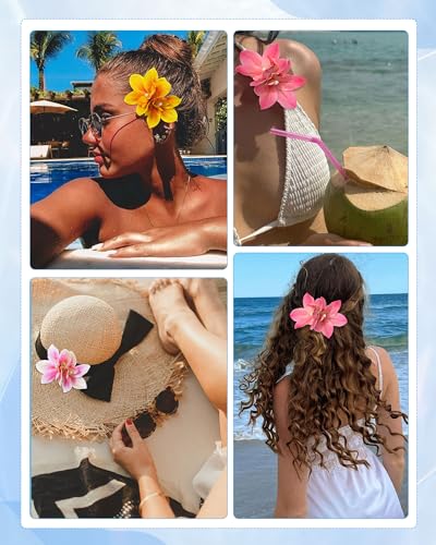 WELROG 3 Pieces Hawaiian Flower Hair Clips for Women - Artificial Tropical Flower Hair Pin Orchid Beach Party Wedding