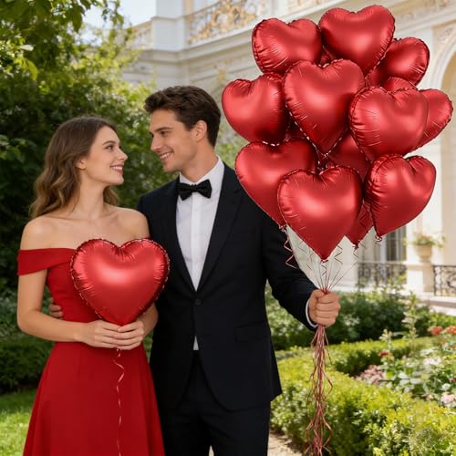 Red Heart Balloons, 12 Pcs 18 inch Heart Shaped Balloons, Large Valentines Balloon, Love Foil Balloon for Valentines Day W...