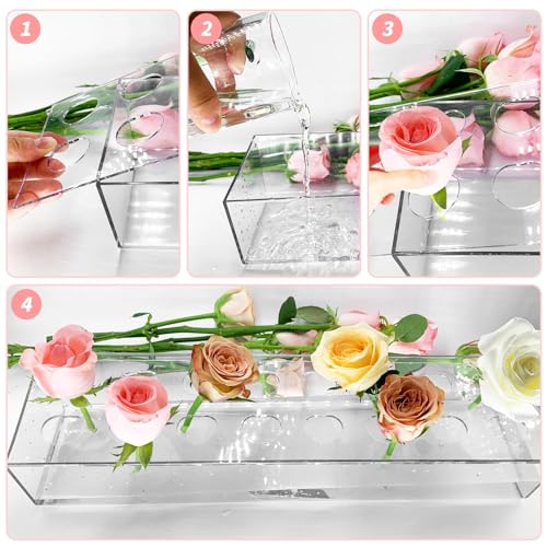 4Pcs Acrylic Flower Vase with 64 Holes,63 inch Decorative Long Clear Vase Modern,Rectangular Acrylic Vases Clear Floral Ce...