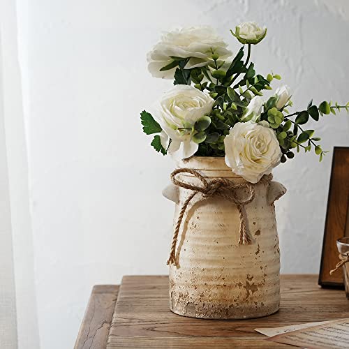 SIDUCAL Ceramic Decorative Flower Vase, 8 Inch Rustic Distressed Pottery Decorative Flower Vase for Home Decor, Ideal Shel...