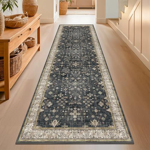 Dark Washable Long Runners for Hallways, 2'6"x8' Wide Kitchen Runner Rug, Entryway Indoor Rug, Non Slip Rubber Backing Boh...