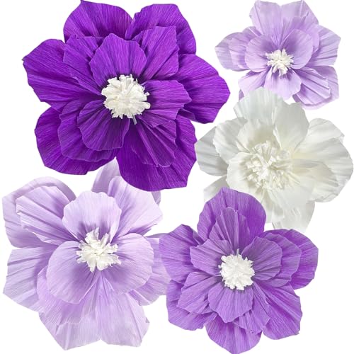 ANSOMO Purple Paper Flowers Artificial 3D Wall Décor Wedding Birthday Bridal Baby Shower Violet Lavender Light Dark Purple...