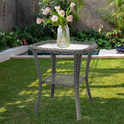 TXGDPIONEER Outdoor Patio Coffee Tables, All Weather Resin Rattan Patio Glass Coffee Table, for Garden Backyard Lown Porch