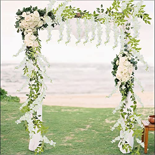 CISDUEO 2 Pcs Wisteria Hanging Flowers Wisteria Flowers Vine Garland Wedding Arch Decoration White Artificial Wisteria Vin...