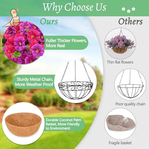 Elyum Artificial Hanging Flowers for Outdoors, Fake Flowers Artificial Petunias Hanging Baskets for Outdoors, UV Resistant...