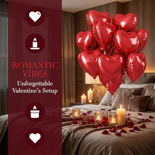 18 Inch Red Heart Balloons, 30 Pcs Foil Heart Shaped Balloon Large Foil Valentines Balloons Helium Support for Valentine's...