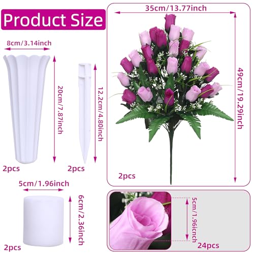 Lodou Artificial Cemetery Flowers,Outdoor Grave Decorations Roses,Arrangements Bouquet with Cemetery Vase, Silk Flowers fo...