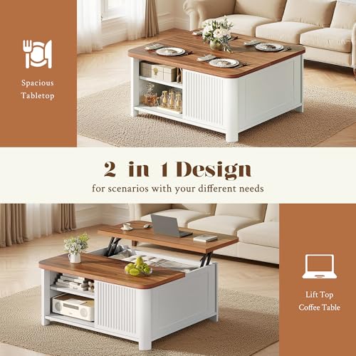 Decofy Lift Top Coffee Table with Storage, 31.5" Mid Century Modern Square Coffee Tables for Living Room, Large Hidden Sto...