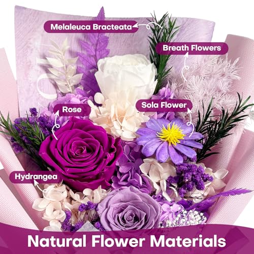 Bonvequ Preserved Flowers Bouquet, Eternal Natural Rose, Flower Birthday Decorations for Mom Women,Send Flowers Prime,Wedd...