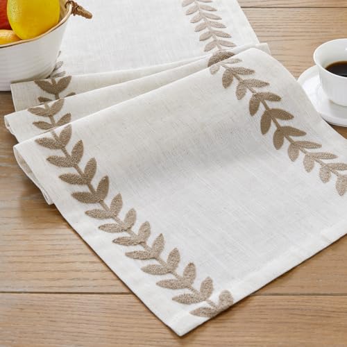 Aoztio Rustic Style Embroidered Table Runner, 13x72 Inch Irregular Willow Leaf Table Runners 72 Inches Long for Dresser De...
