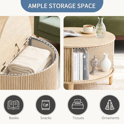 DUMOS Coffee Table, Round Coffee Tables with Storage, Fluted Center Table for Living Room, 31.69" Mid Century Modern Table...