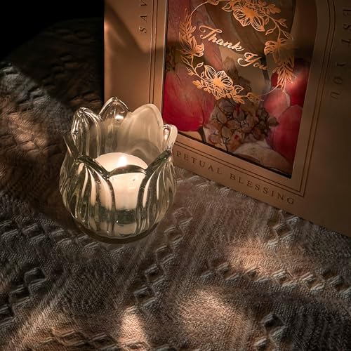 VIVAHEARTH Tulip Votive Candle Holders Set of 6, Tea Light Candle Holder Glass for Table Centerpiece, Tealight Candle Hold...
