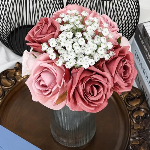 DIYDOFUN Wedding Bridesmaid Bouquets Set of 6, Artificial Silk Flowers Arrangement for Ceremony Marriage Proposal Party An...