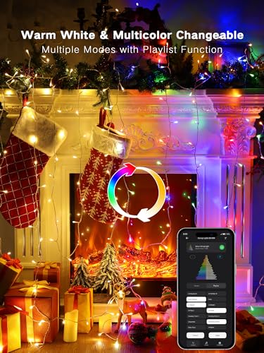 BrizLabs Smart Christmas Lights, 115FT 300 LED Fairy String Lights with App/Voice Control, Warm White & Multicolor Color C...