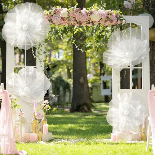 FineCheer 4 Pcs Wedding Giant Flowers Decorations 24 Inch 16 Inch 3D Large Silk Flowers Artificial Faux Floral Backdrop fo...