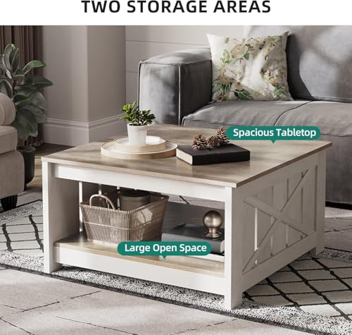 YITAHOME Coffee Table Farmhouse Coffee Table with Storage Rustic Wood Cocktail Table, Square Coffee Tables for Living Meet...