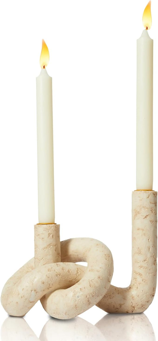 DN DECONATION Knot Shaped Taper Candle Holders - Travertine Resin Candlestick Holders, Candle Sticks Holder Boho Farmhouse...