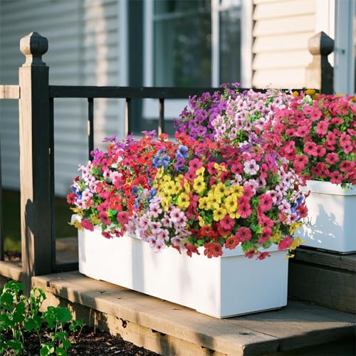 Ouddy Decor 24 Bundles Artificial Flowers for Outdoors Fake Silk Flowers UV Resistant Faux Plastic Plants for Spring Summe...