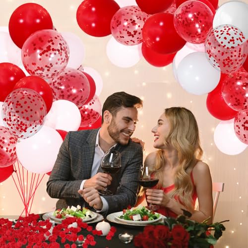 Red Balloons, 50 Pcs 12 In Birthday Party Decorations for Girls, Happy Birthday Decor with Red and White Balloons