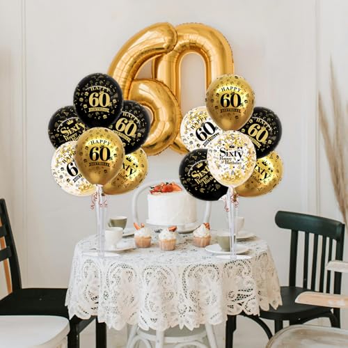 TONIFUL 4 Set Black Gold Balloon Stand Kit for Birthday Decorations for 60th,Balloon Centerpieces for Table Party Decorati...