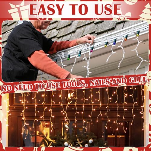 Namalu 100 Pcs Christmas Light Clips Gutter Clips for Hanging Outdoor Lights Plastic Weatherproof Gutter Hooks Hanging Str...