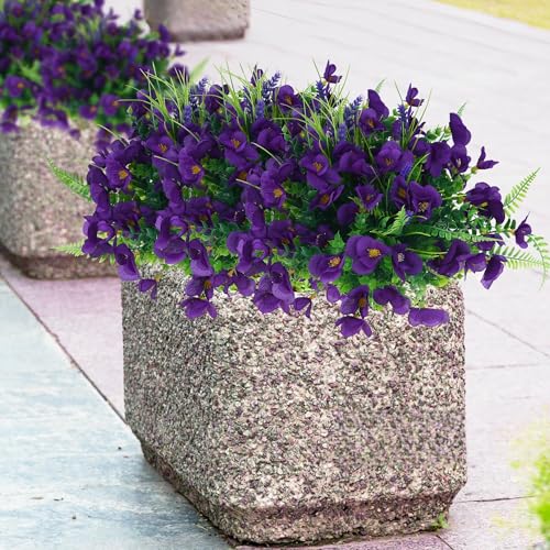 summer flower Purple Flowers Artificial, 14 Bundles Fake, UV Resistant Fake Lavender, Faux Silk Plants for Decorate Center...