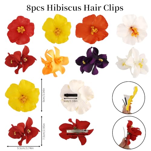Exacoo 8pcs Hawaiian Flower Hair Clips Hibiscus Hair Clip For Women Tropical Plumeria hair Clips for Beach Vacation Summer...
