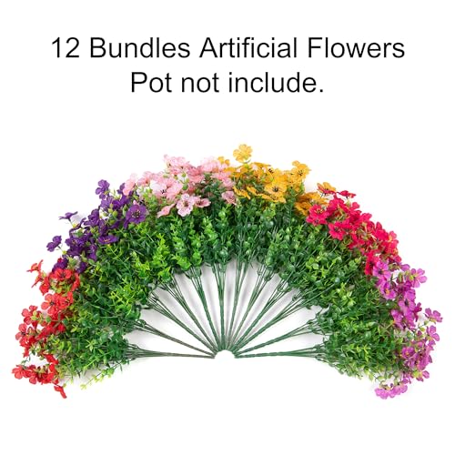 HyeFlora Artificial Flowers for Outdoor Indoor Garden Home Decoration, Faux Flower Daisy with Eucalyptus Leaves Fake Plant...