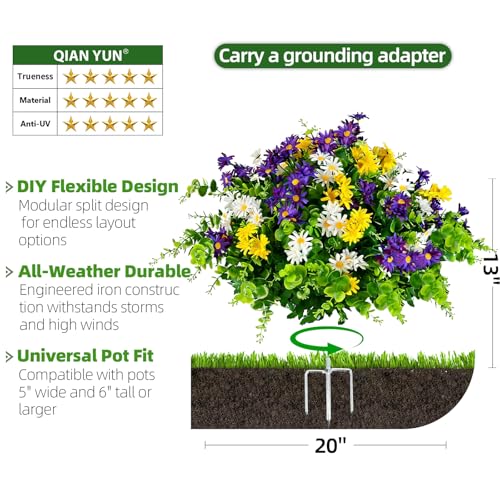 QIANYUN 20” Artificial Daisy Topiary Outdoor Plant, UV Resistant Faux Daisy Flowers, Outdoor Plants for Porch Decorations,...