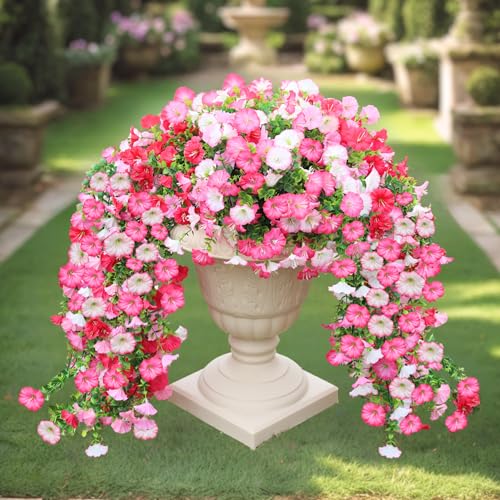 8 Pcs Artificial Hanging Flowers for Outdoor, Fake Silk Petunias Plants Arrangement, for Spring Summer Outdoor Decoration,...