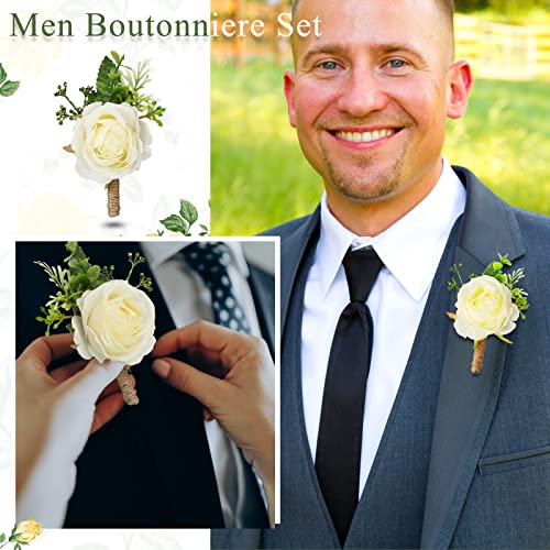 Sherr 20 Pcs Rose Boutonniere for Men Wedding Corsage Rose Groom and Groomsmen Boutonniere with Artificial Flower for Rust...