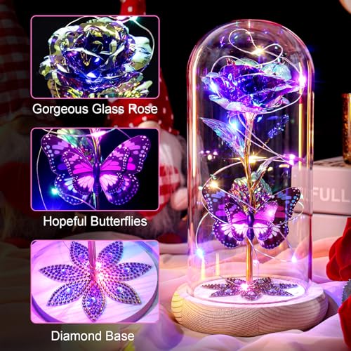 Gifts for Women Mom Birthday Gifts, Galaxy Glass Rose Forever Preserved Flowers for Delivery Prime Light Up Rose in Glass ...
