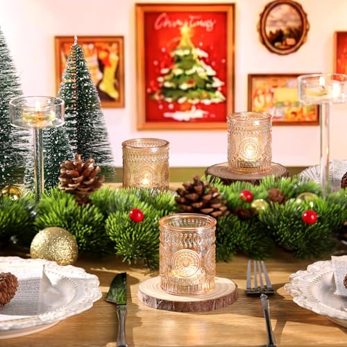 Lanttu Gold Votive Candle Holder Set of 12, Glass Tea Lights Candle Holders for Wedding Table Centerpieces, Birthday Parti...