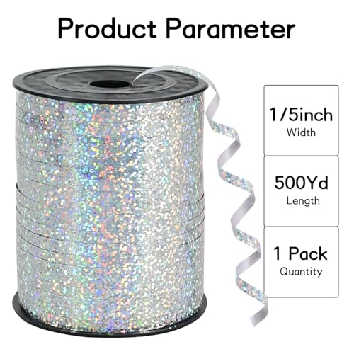 BEISHIDA 500 Yards Silver Ribbon Curling Crimped, Balloon String Shiny Metallic Roll for Gift Wrapping Ribbon for Birthday...