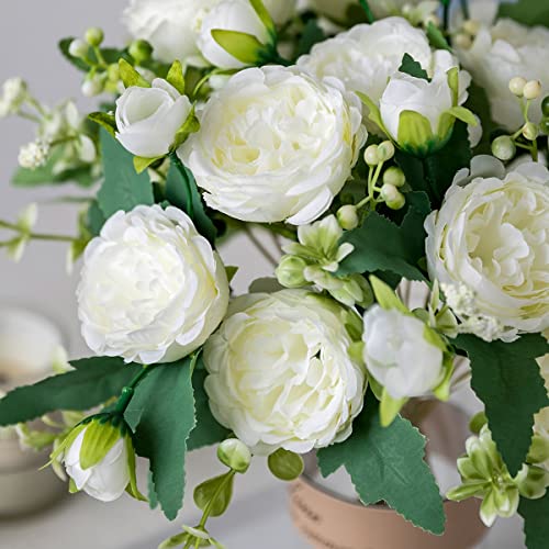 Floweroyal 2 Bunches Peony Artificial Flowers White Flowers Silk Peonies Bouquets for Wedding Party Table Centerpieces Flo...