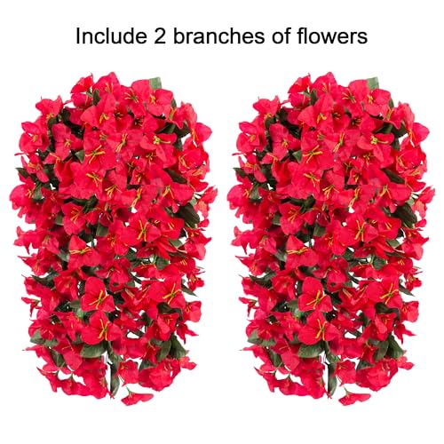HyeFlora Bougainvillea Artificial Hanging Flowers Plants for Outdoors Decoration, 2pcs Red Fake Flowers Silk Bougainvillea...