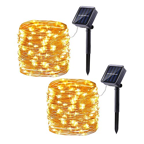 Lomotech Solar String Lights Outdoor - 2 Pack Total 66ft 200LED Solar Fairy Lights Waterproof 8 Modes Twinkle Lights for O...