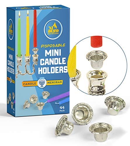 Ner Mitzvah Hanukkah Mini Candle Holders - Disposable Liner Inserts for Candle Menorah - Drip Guard Foil Cups - 44 Count -...