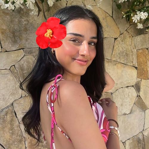 VOBOBE 5pcs Hawaiian Flower Hair Clips for Women, Plumeria Hibiscus Rose 3.5 Inch Artificial Floral Girls Clips Hair Acces...