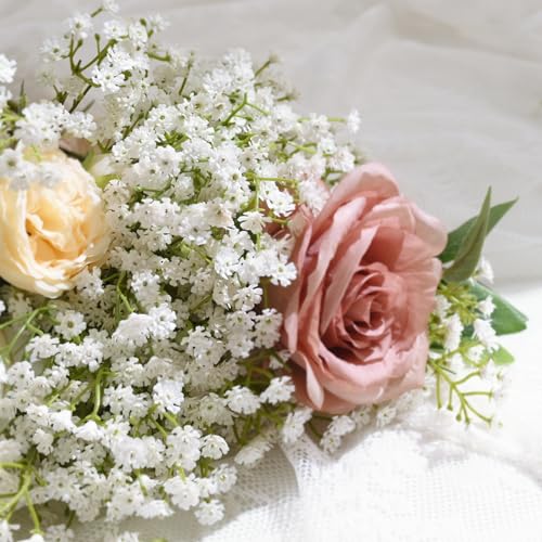 Yastouay Babys Breath Artificial Flowers, 6Pcs Fake White Babys Breath Flowers Artificial Bulk, Real Touch Faux Babies Bre...