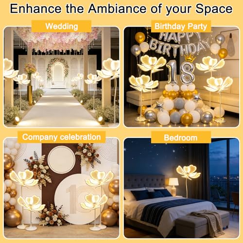 JIUYONG 3Pcs 25.6" Wedding Flower LED Floor Lamp, Creative Peony Lamp with Adjustable Height, Wedding Flower Guide Lights ...