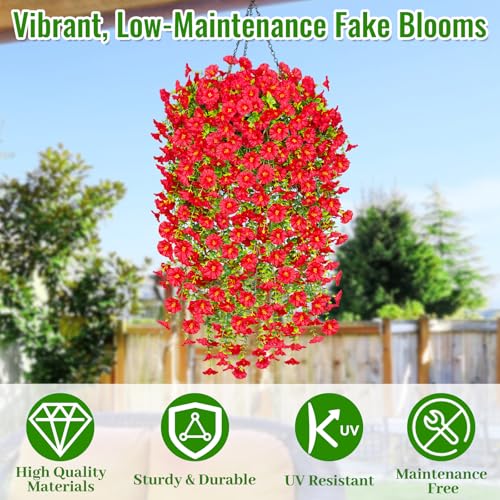 Yastouay Artificial Hanging Flowers for Outdoors, Fake Hanging Flowers for Decoration, UV Resistant Artificial Outdoor Pla...