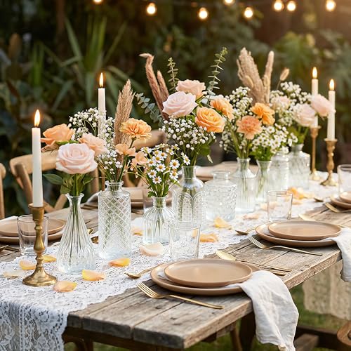 12 Pcs Clear Bud Vases Set, Small Vintage Glass Clear Bud Flower Vases Bulk Multiple Shape Cute Mini Glass Bottles Vases f...