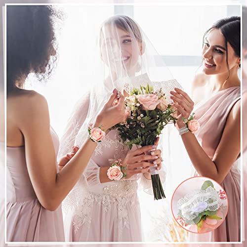 Sherr 20 Pcs Rose Wrist Corsage and Boutonniere Set Flower Wrist Corsage Wristlet Band Bracelet Bridegroom Men's Boutonnie...