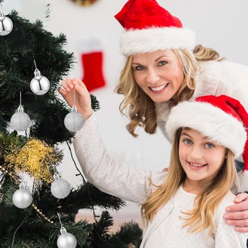 24 Count Small Silver Ornaments for Mini Christmas Tree, Small Shatterproof Christmas Tree Ornaments Balls Party Decoratio...