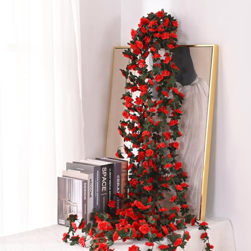 BLEUM CADE 2Pcs 16.4Ft Flower Garland Artificial Rose Vines for Bedroom, Cute Fake Hanging Flower Vines Floral Garland Dec...