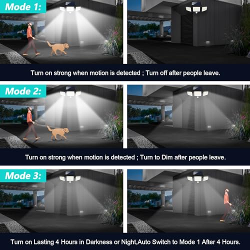 Tuffenough Solar Outdoor Lights 2500LM 210 LED Security Lights with Remote Control,3 Heads Motion Sensor Lights, IP65 Wate...