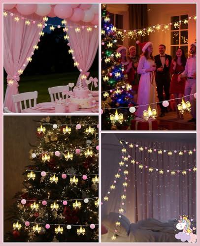 AceList 20 LED Bow String Lights with Pink Balls, USB & Battery Powered Fairy Lights for Bedroom, Bow Decor, Pink Bow Room...