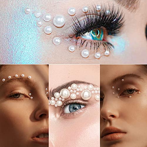 Nail Art Flat Back Half Round Pearl Kits 3, Mixed Sizes 6000 Pcs White Small Pearls for Nails with Picking Tools for Gradu...